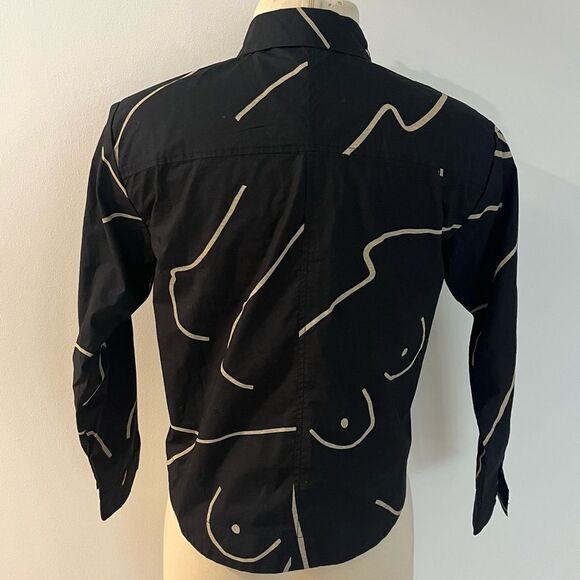 NEW Buru Courtland Black Contour Print Long Sleeve Collared Blouse Size Small - Picture 4 of 6
